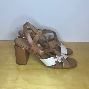 Tommy Hillfiger Sandals Brown White Tan 3" Block Heel Womens Size 8M